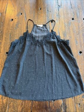 Altar'd State Black Polka Dot Lace-Trim Camisole